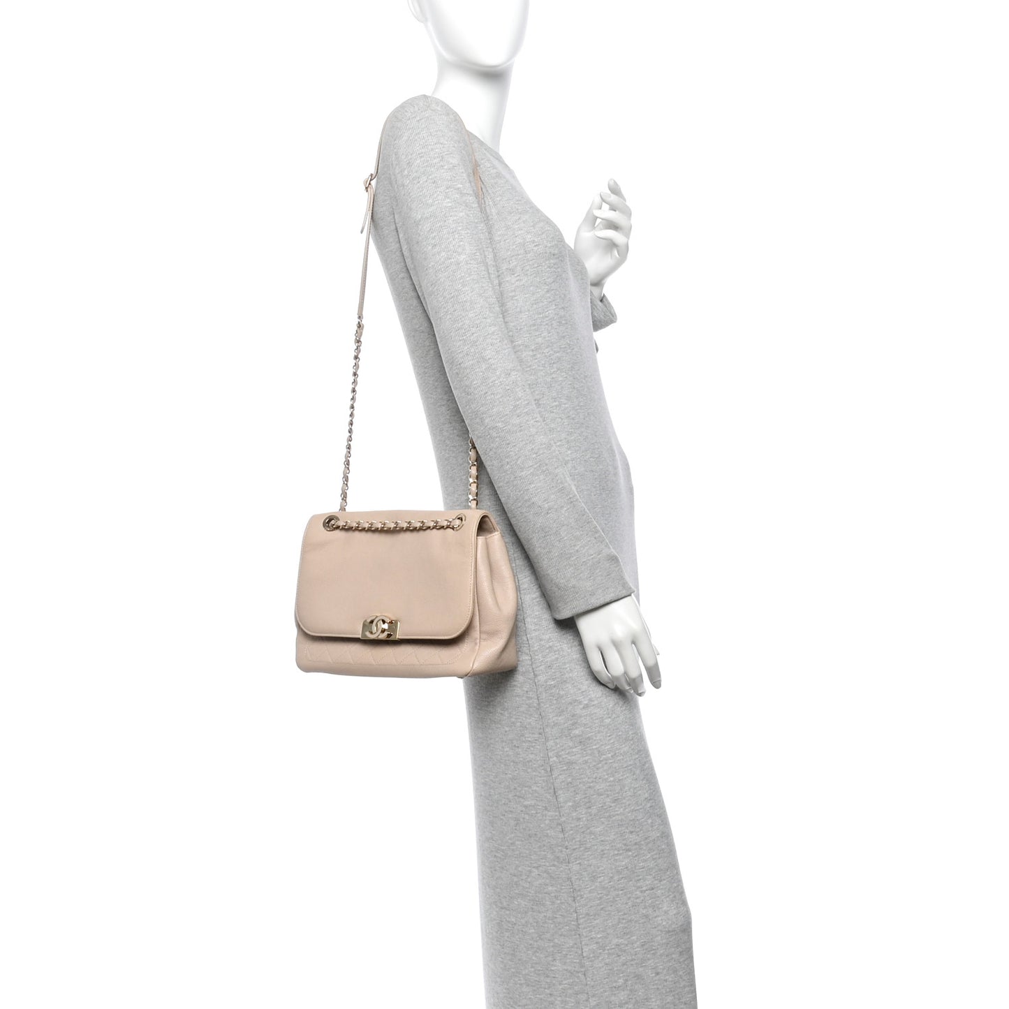 Caviar Quilted Flap Light Beige