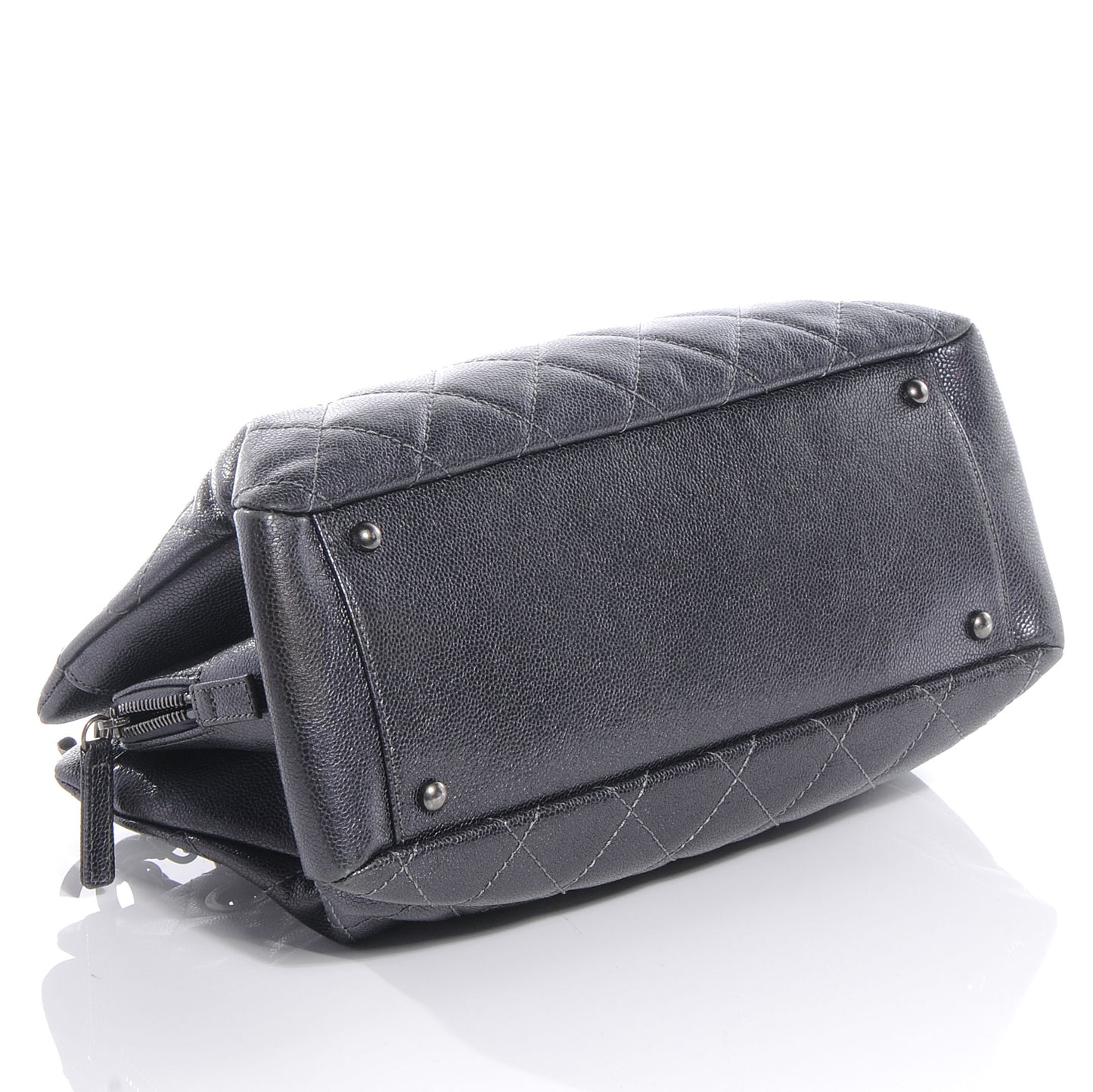 Caviar Timeless CC Large Zip Shopping Tote Dark Silver