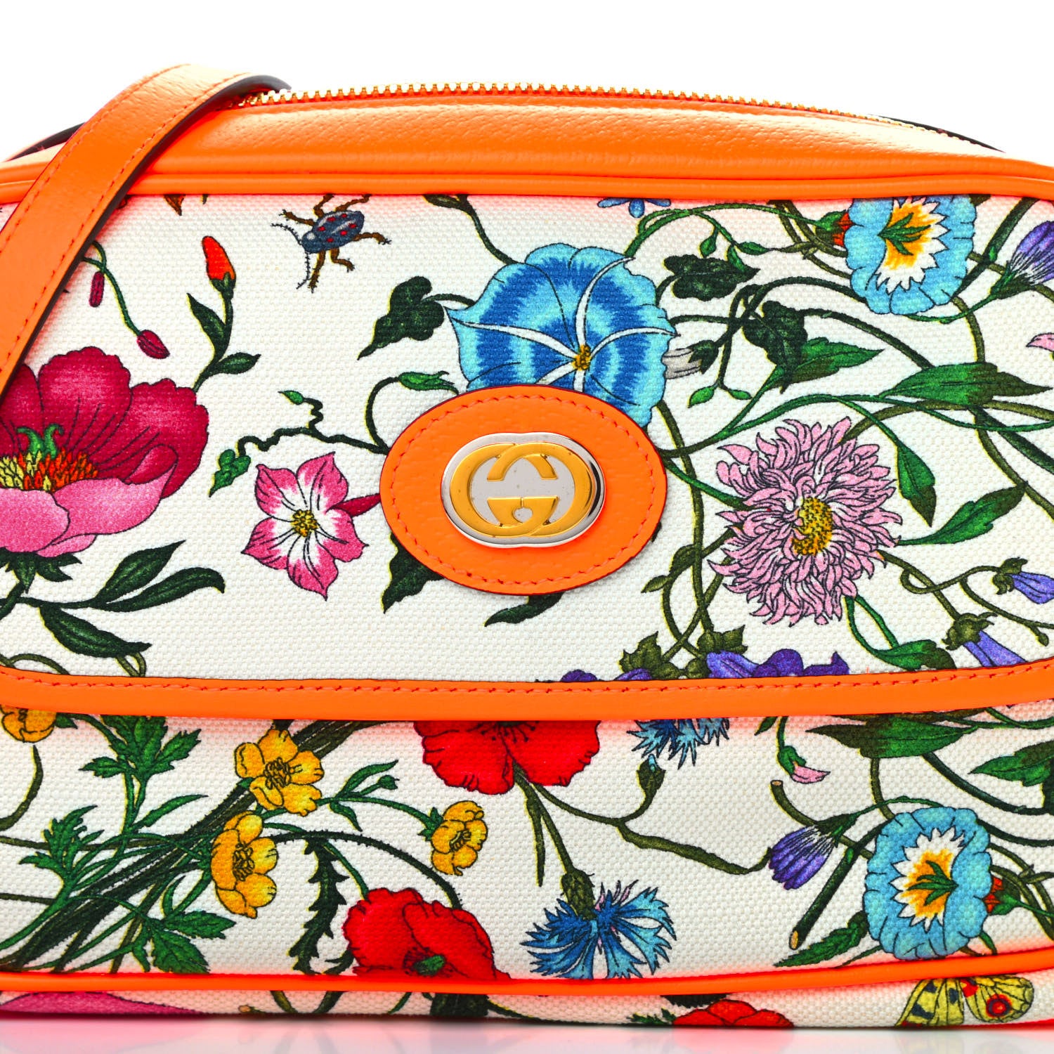 Gucci Canvas Flora Floral Shoulder Bag White Orange Fluo 8 of 10
