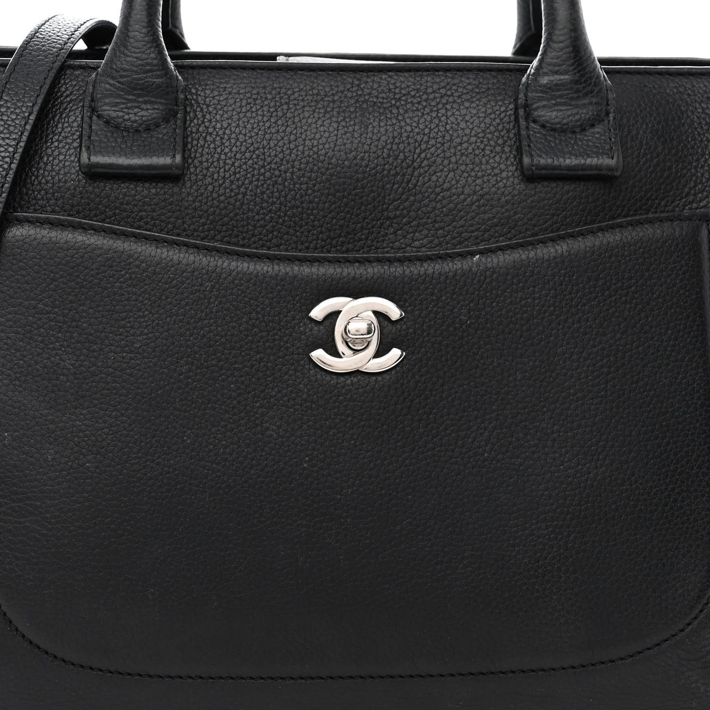 Grained Calfskin Small Neo Executive Shopper Tote Black