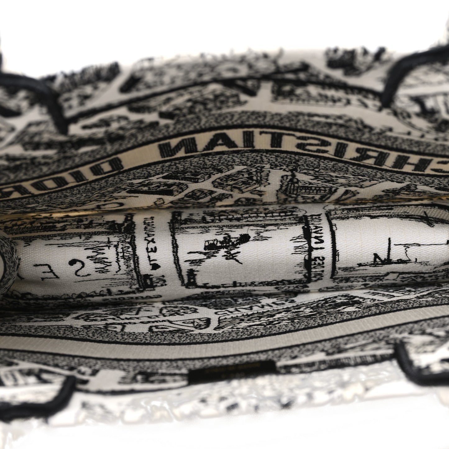 Canvas Embroidered Medium Plan De Paris Book Tote White Black