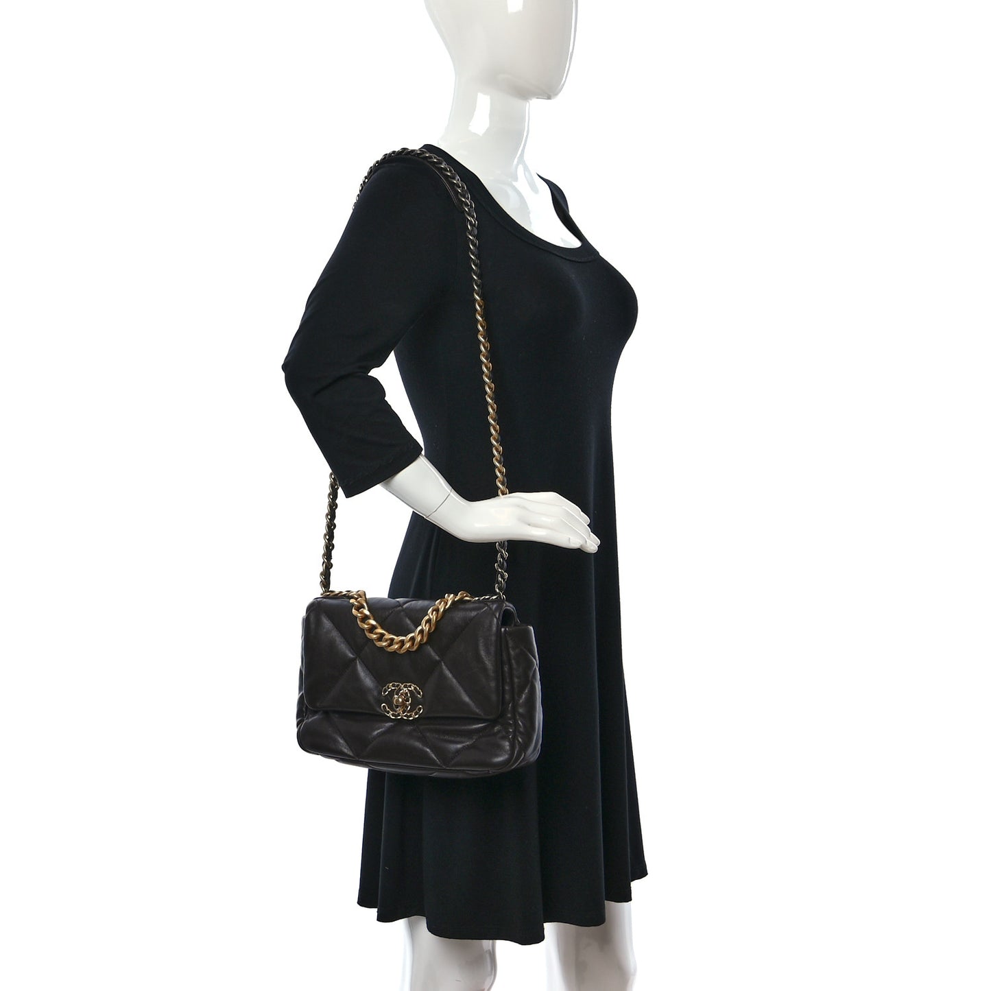 Lambskin Quilted Medium Chanel 19 Flap Dark Brown