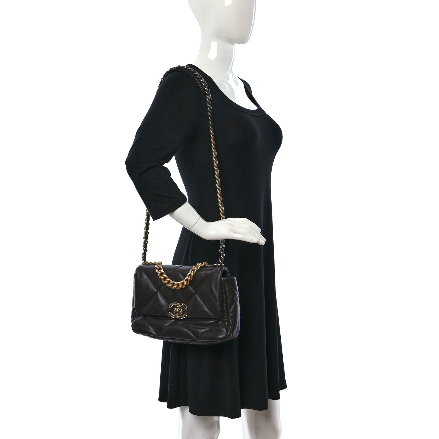 Chanel Lambskin Quilted Medium Chanel 19 Flap Dark Brown 2 of 9