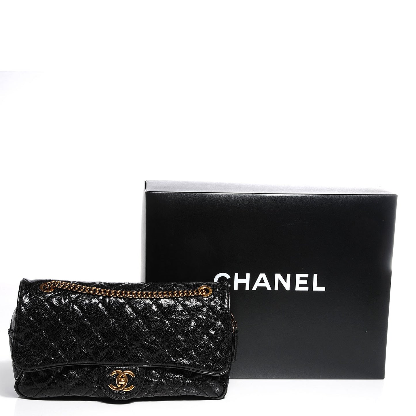 Crumpled Grained Calfskin Large Shiva Flap Black