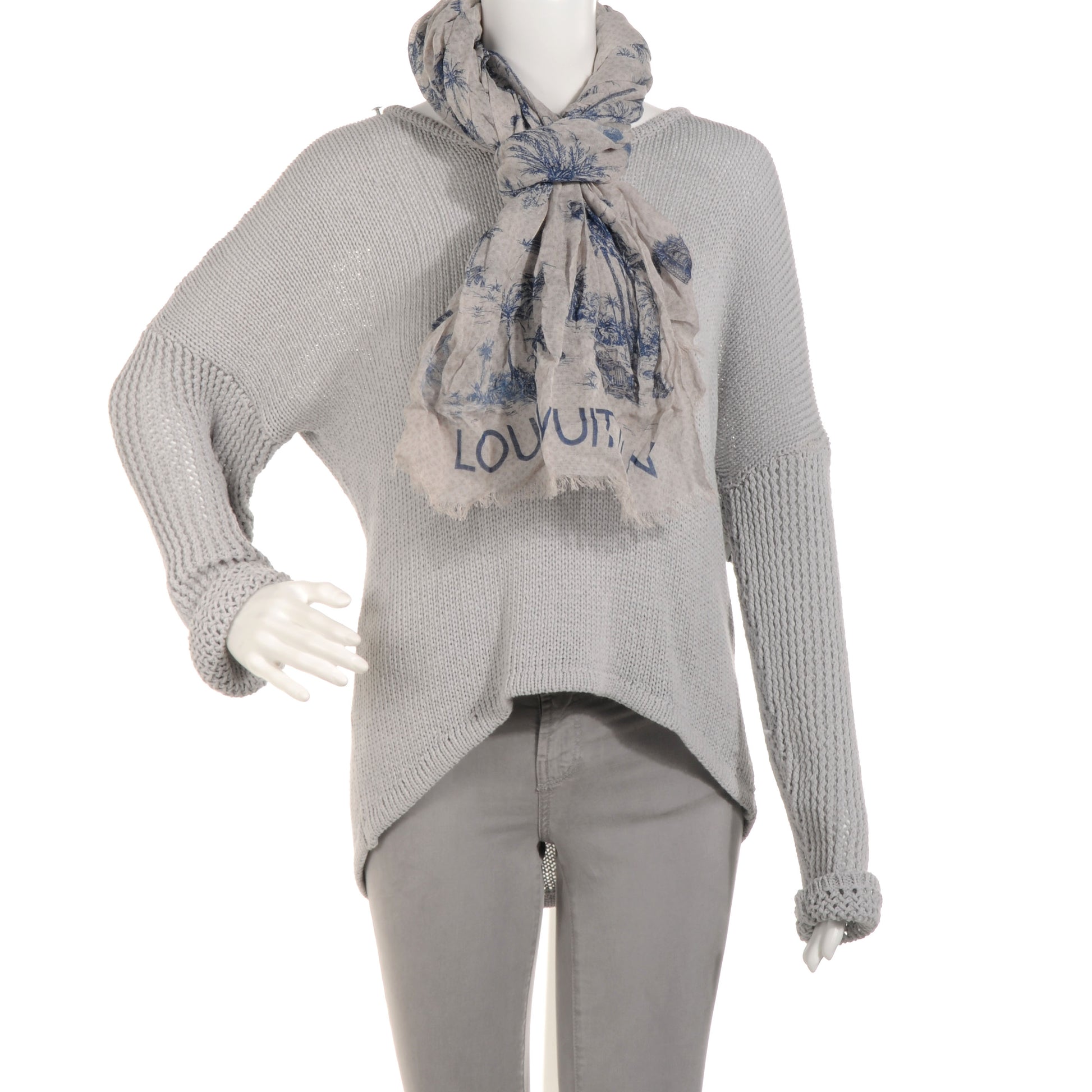 Louis Vuitton Cotton Linen Toile Etole De Louis Pareo Blue 2 of 7