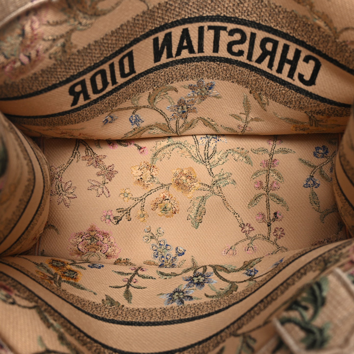 CHRISTIAN DIOR Raffia Embroidered Petites Fleurs Medium Book Tote Natural