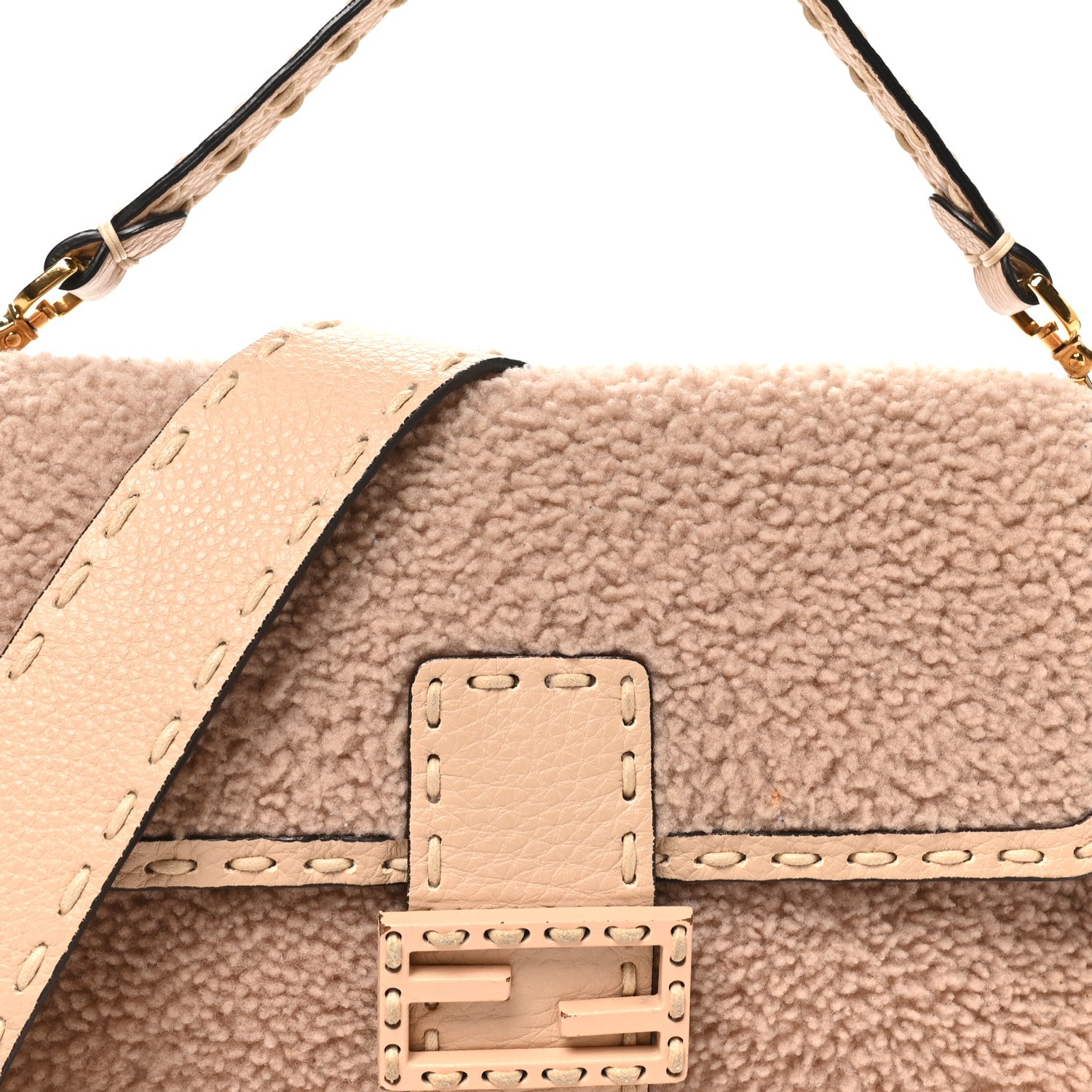 Fendi Curly Sheepskin Cuoio Romano Selleria Baguette Plaster Panna 8 of 11
