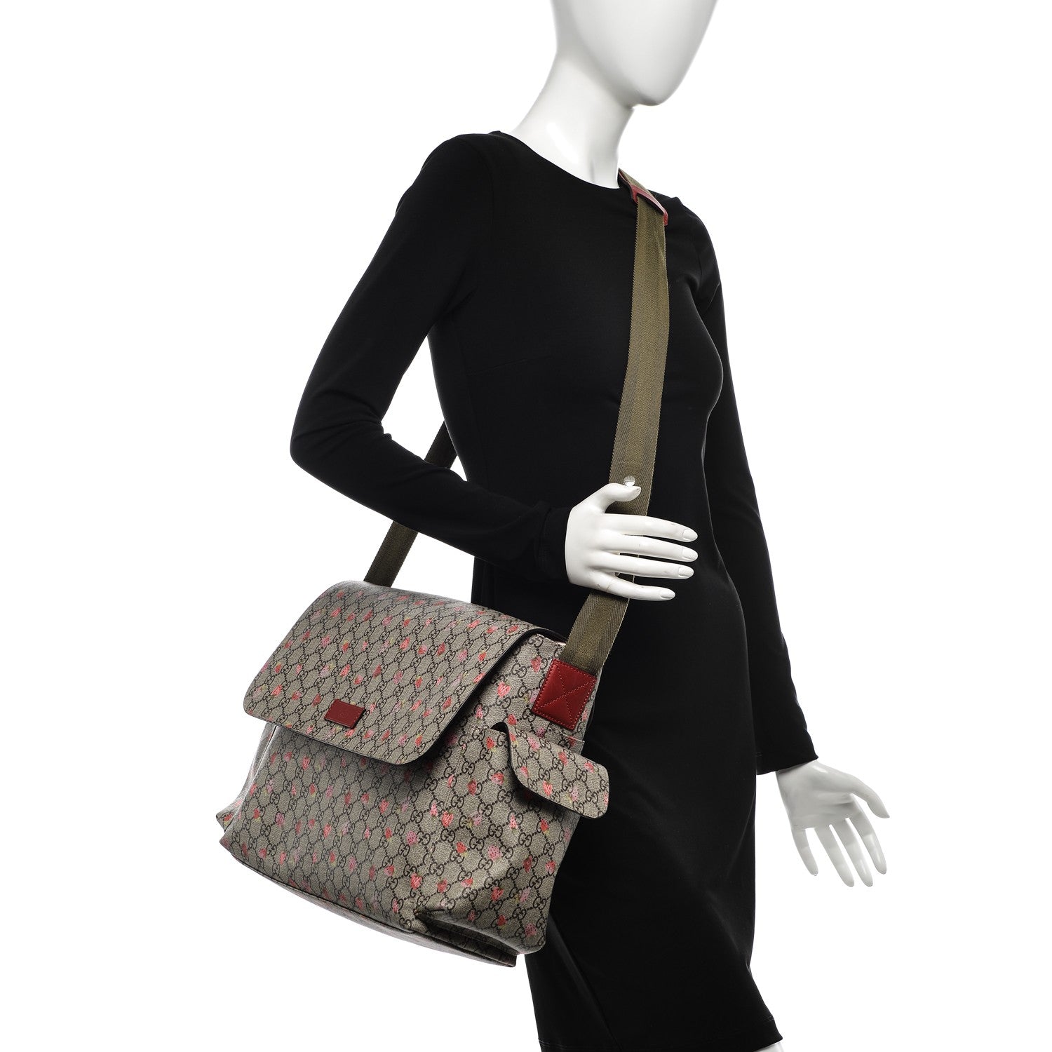 Gucci GG Supreme Monogram Strawberry Messenger Diaper Bag Beige 2 of 15