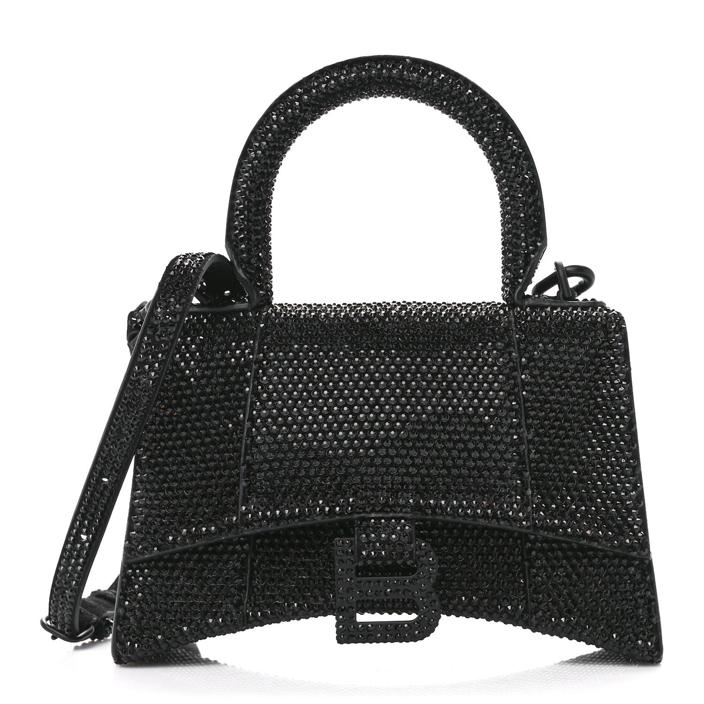 Strass Suede Hourglass Top Handle Bag XS Black Jet