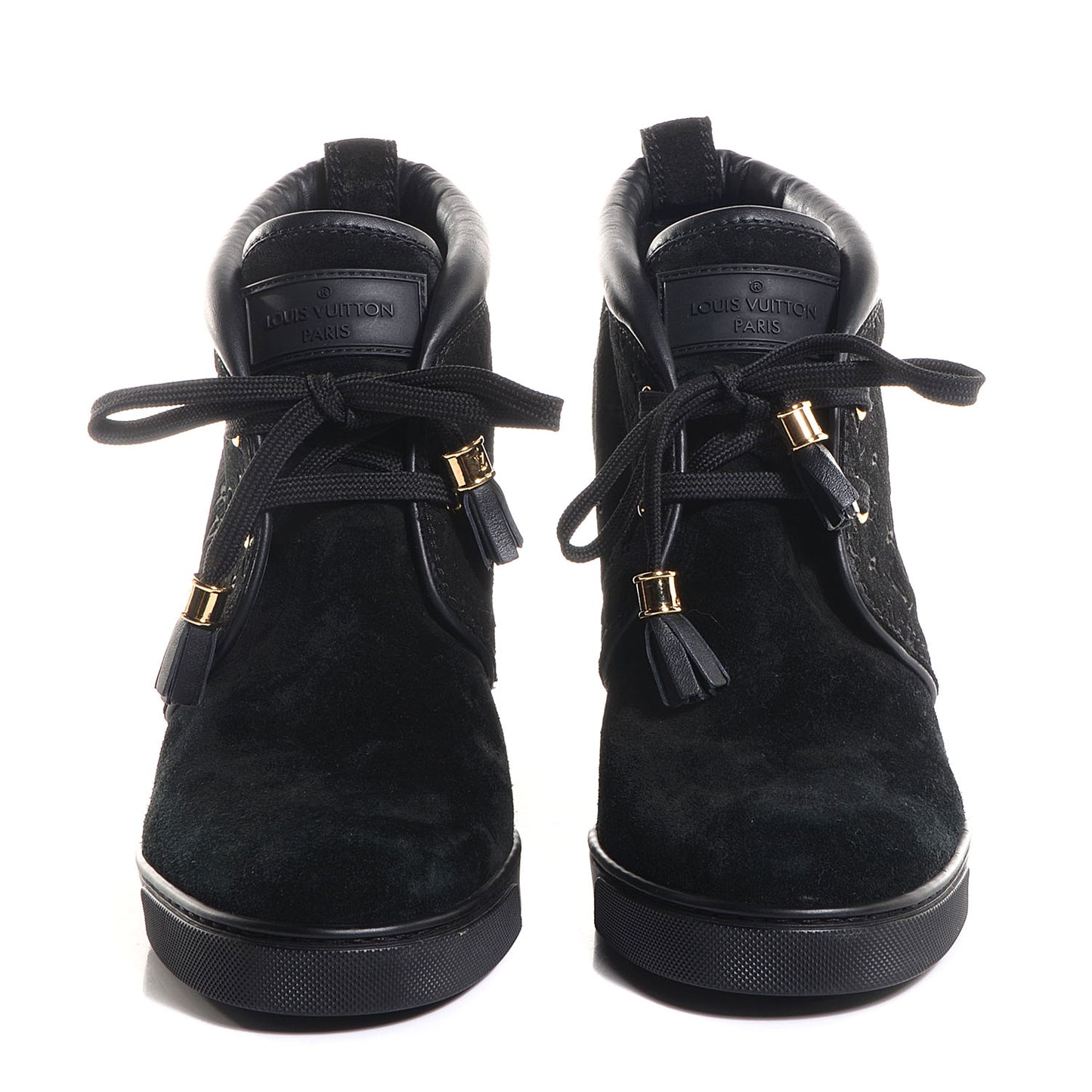 Monogram Suede Wedge Ankle Boots 38.5 Black