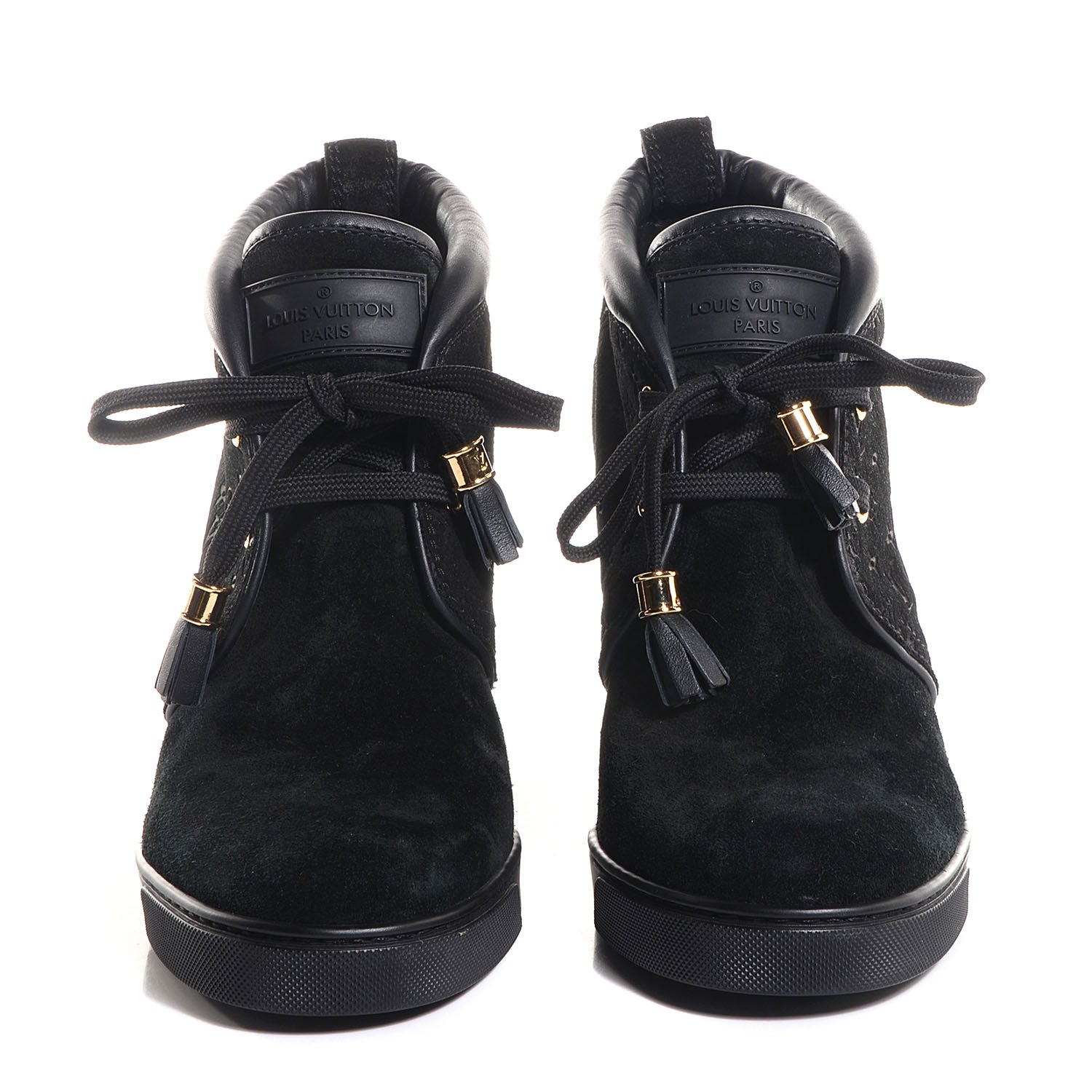 Louis Vuitton Monogram Suede Wedge Ankle Boots 38.5 Black 2 of 6
