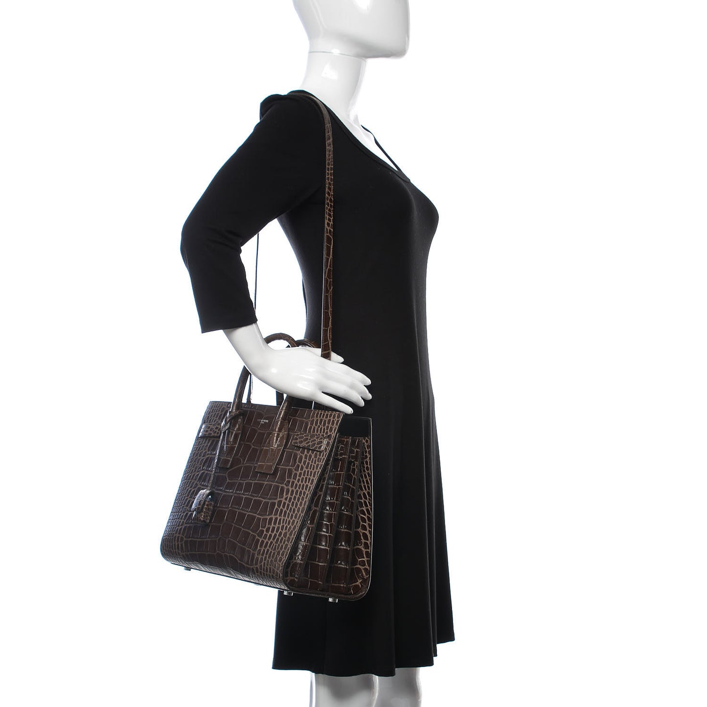 Calfskin Crocodile Embossed Small Sac de Jour Brown