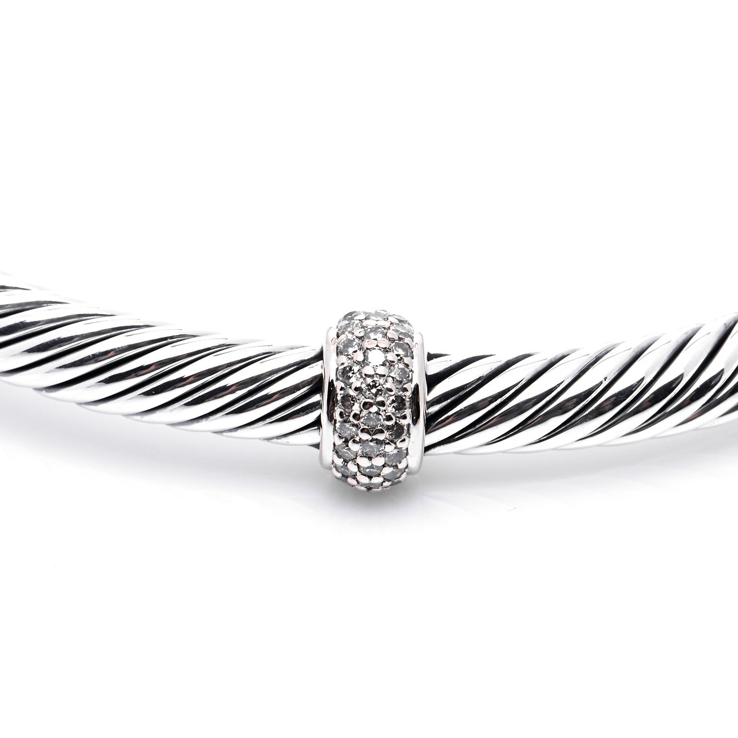 David Yurman Sterling Silver 18K White Gold Diamond 5mm Cable Classics Station Bracelet 5 of 6