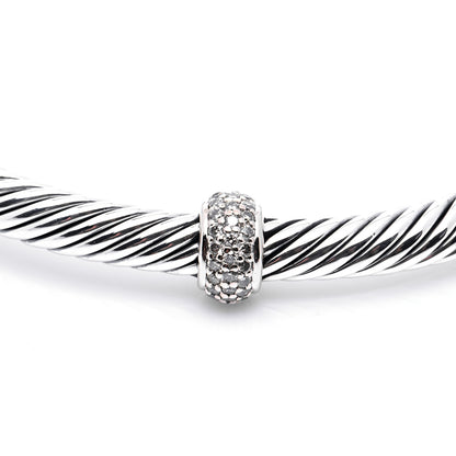 David Yurman Sterling Silver 18K White Gold Diamond 5mm Cable Classics Station Bracelet 5 of 6