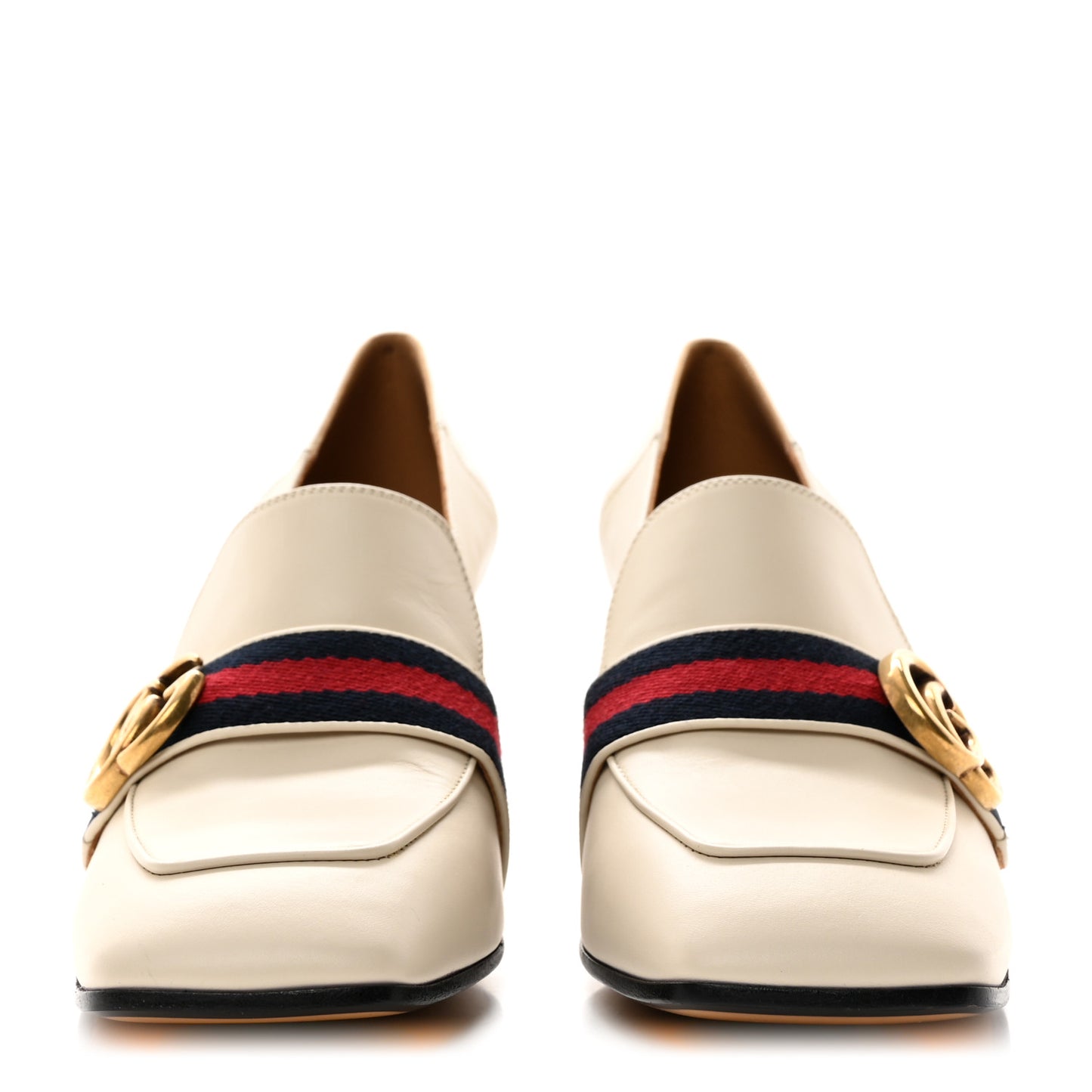 Betis Glamour Calfskin Web Pearl Embellished Peyton 75mm Loafer Pumps 40 Mystic White