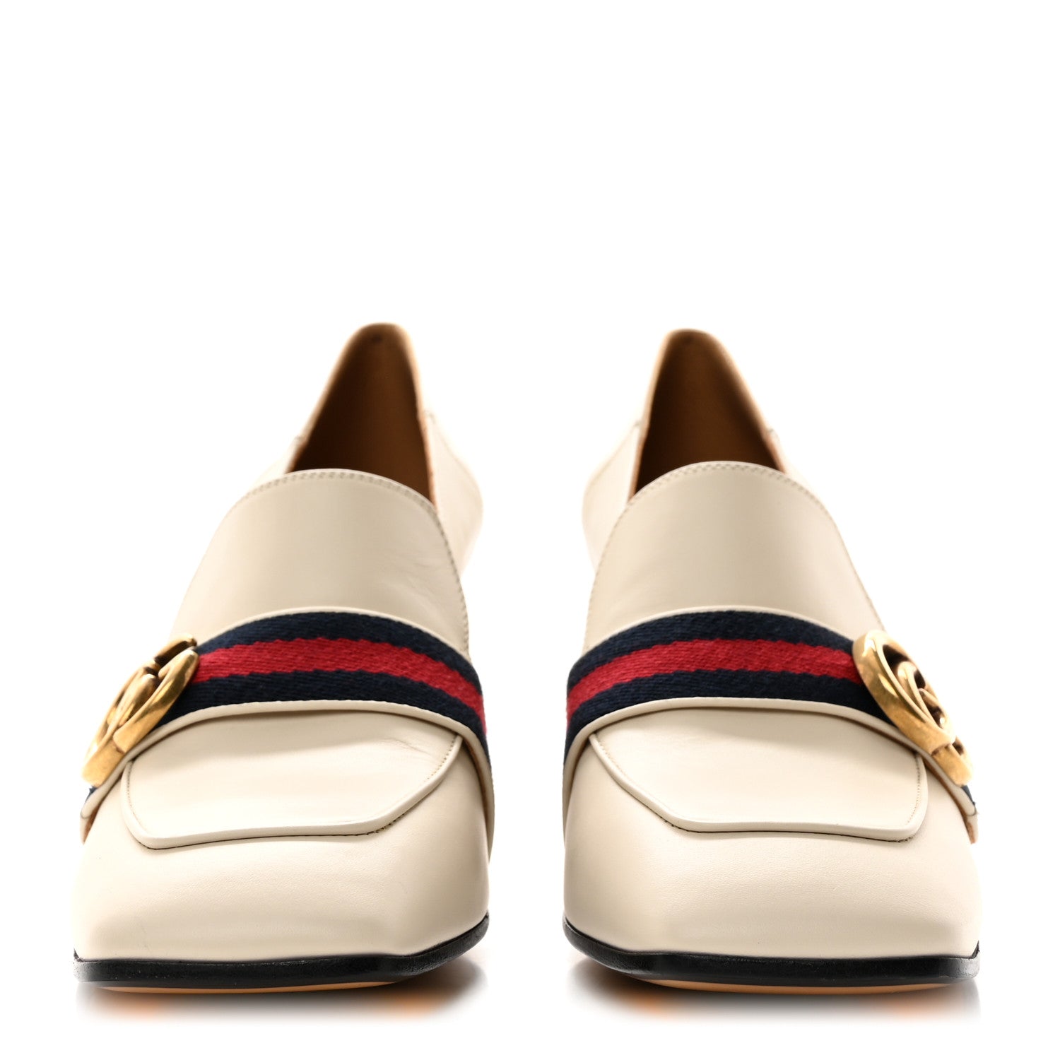 Gucci Betis Glamour Calfskin Web Pearl Embellished Peyton 75mm Loafer Pumps 40 Mystic White 2 of 9