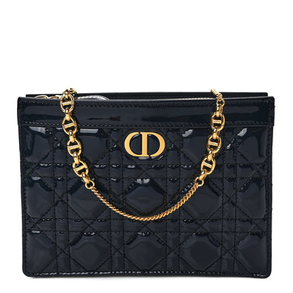 Christian Dior Patent Cannage Caro Zipped Pouch With Chain True Blue 1 of 7