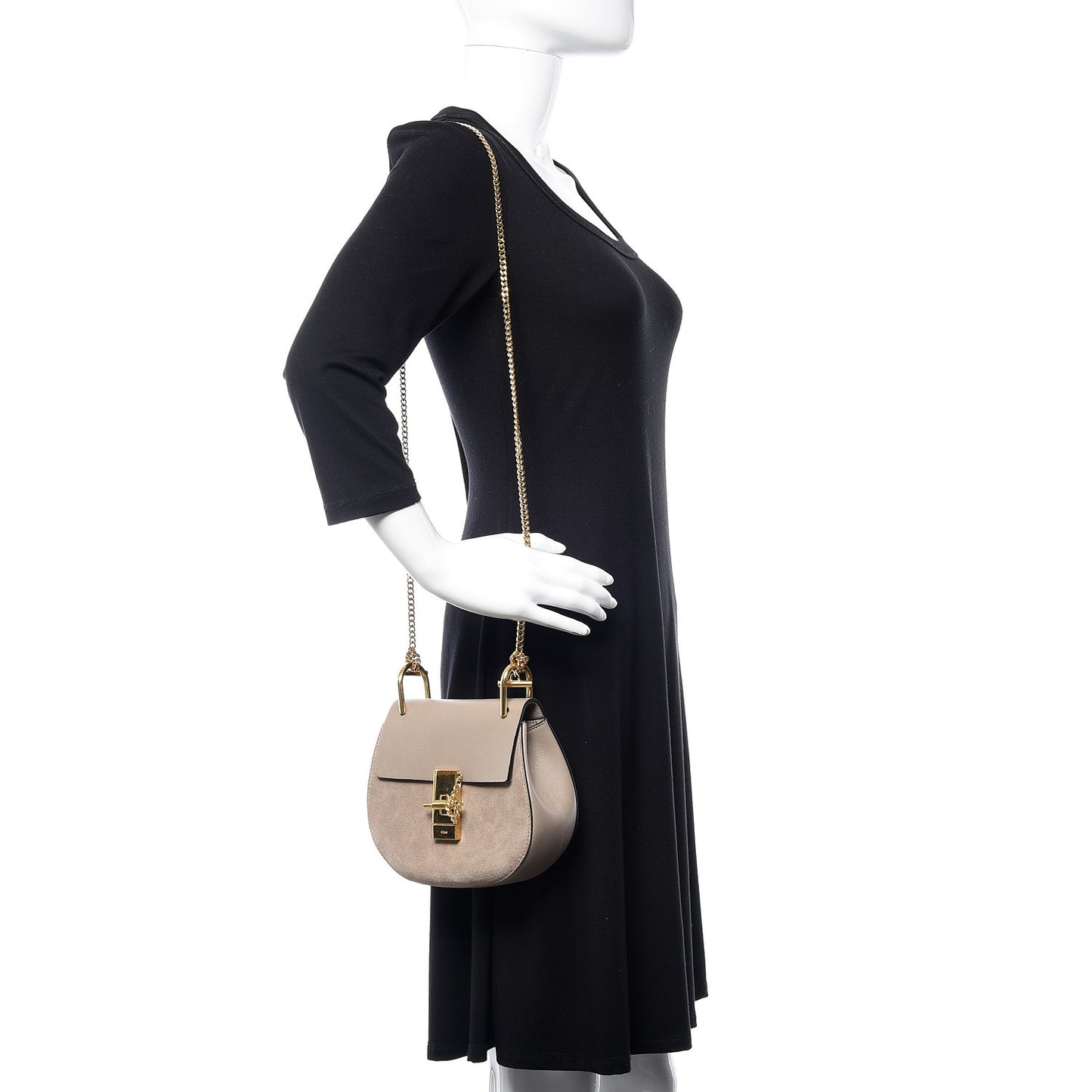 Suede Smooth Calfskin Mini Drew Shoulder Bag Motty Grey