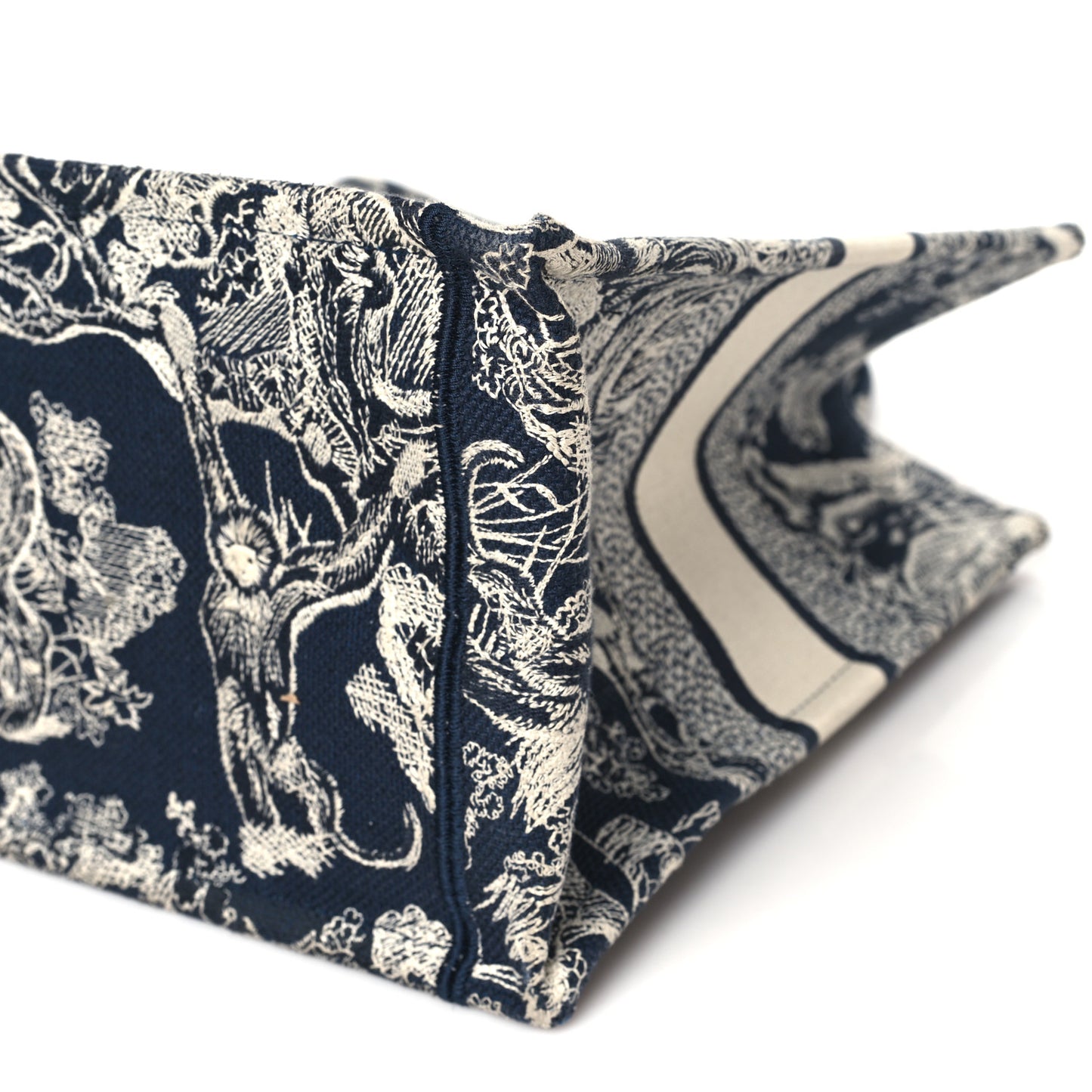 Canvas Embroidered Medium Toile De Jouy Reverse Book Tote Blue