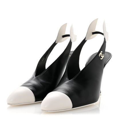 Chanel Lambskin Slingback Pumps 39.5 Black White 4 of 12