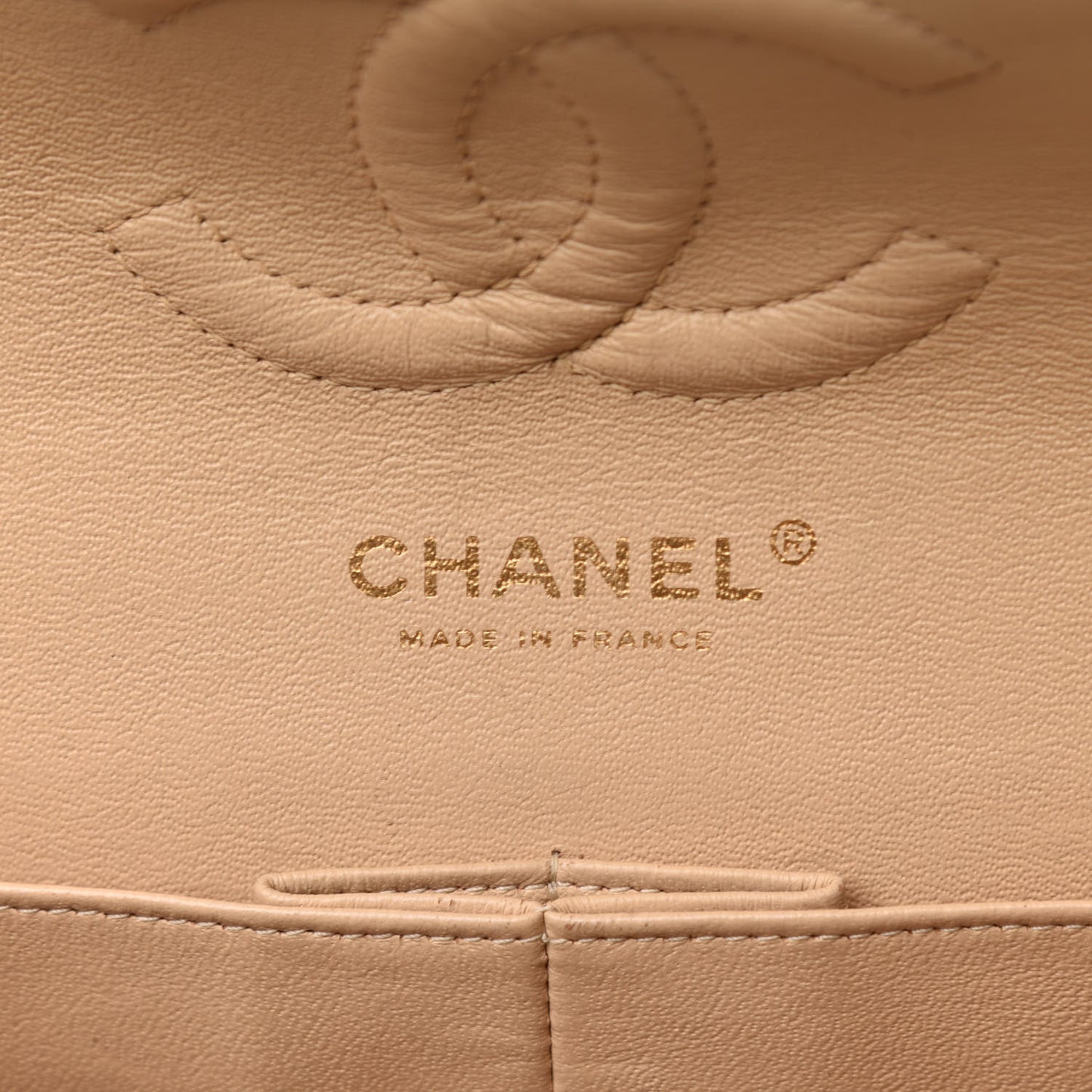 Caviar Quilted Medium Double Flap Beige
