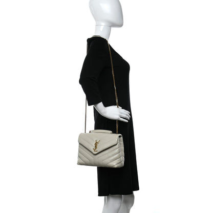 Saint Laurent Calfskin Y Quilted Monogram Small Loulou Chain Satchel Crema Soft 3 of 11