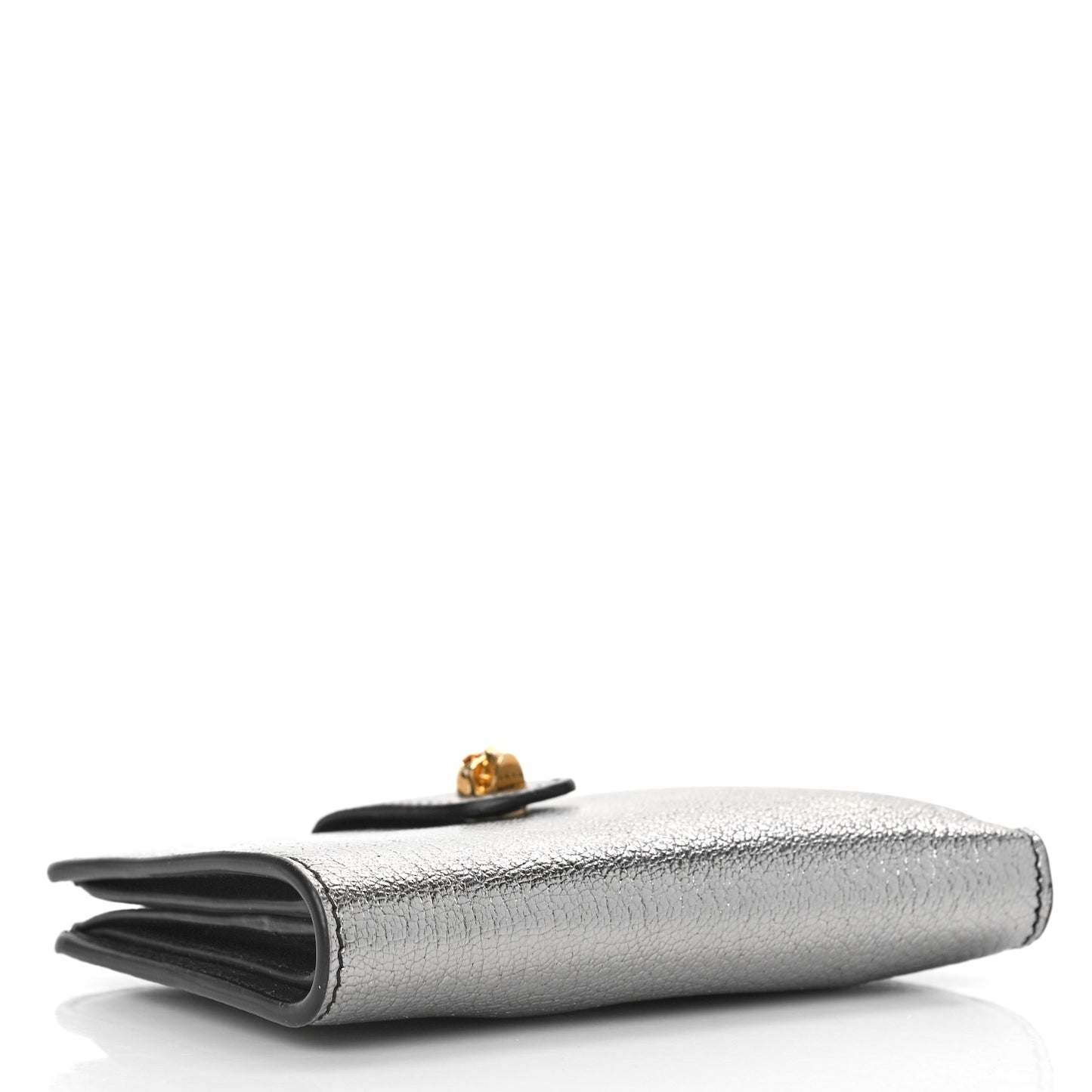 Metallic Calfskin Skull French Wallet Gunmetal