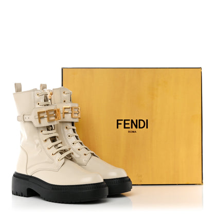 Fendi Vitello Abrasivato Fendigraphy 50mm Biker Boots 41 White 9 of 9