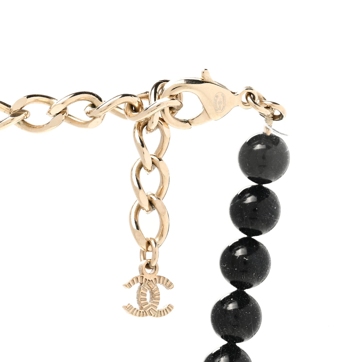 Pearl Beaded CC Necklace Black White