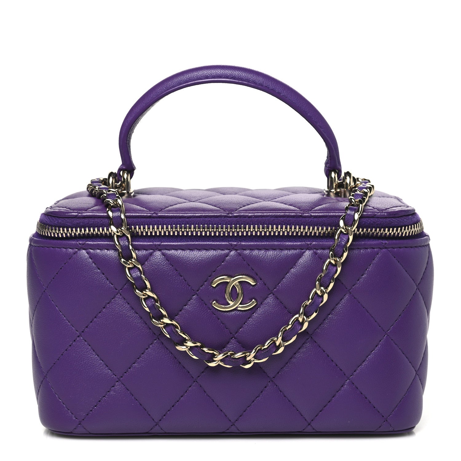 Chanel Lambskin Quilted Small Top Handle Vanity Case With Chain Purple 1 of 11