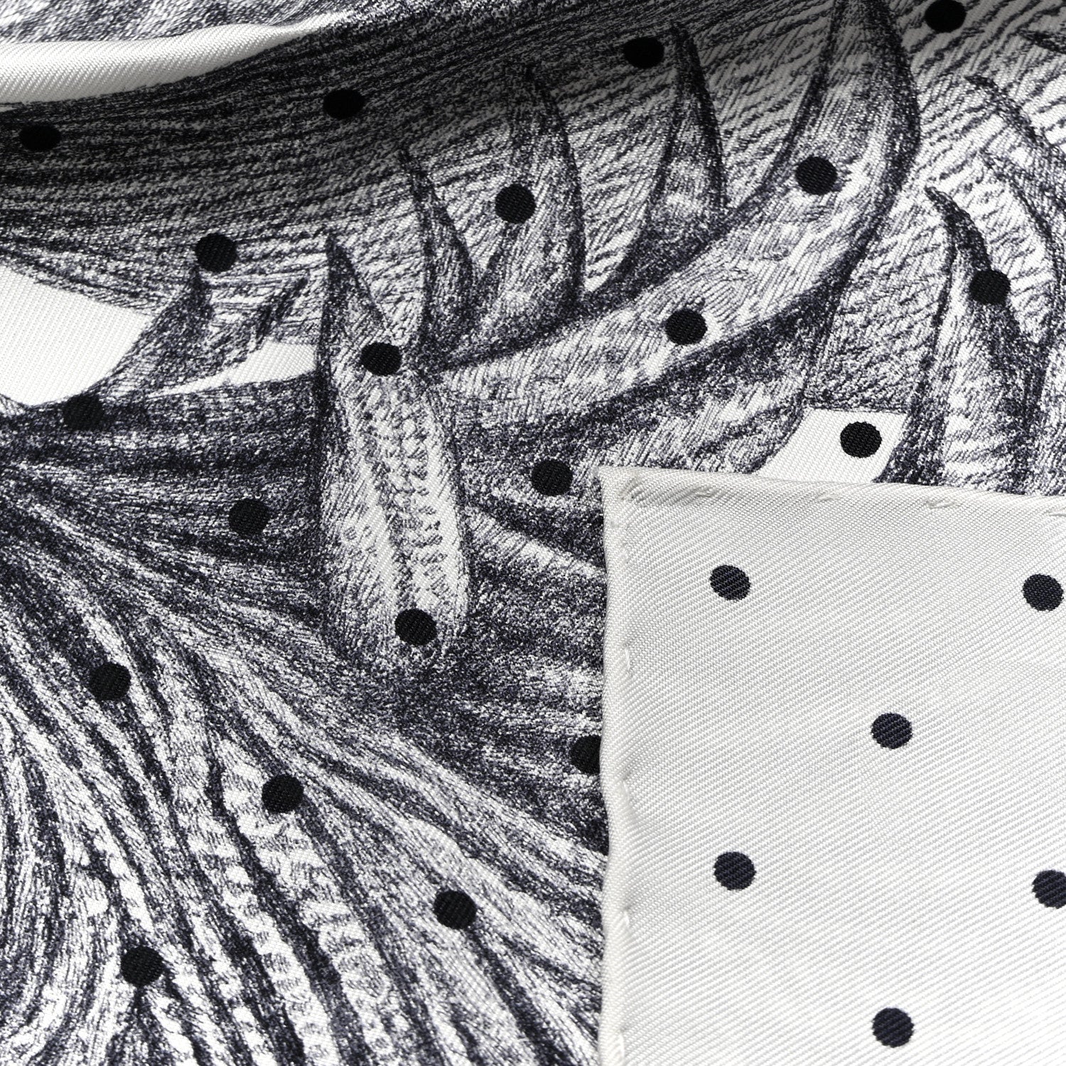 Hermes Silk Plumets Et Panaches Scarf 90 White Black Anthracite 3 of 5