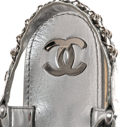 Chanel Metallic Laminated Goatskin Chain Flat Sandals 39.5 Silver 5 of 7