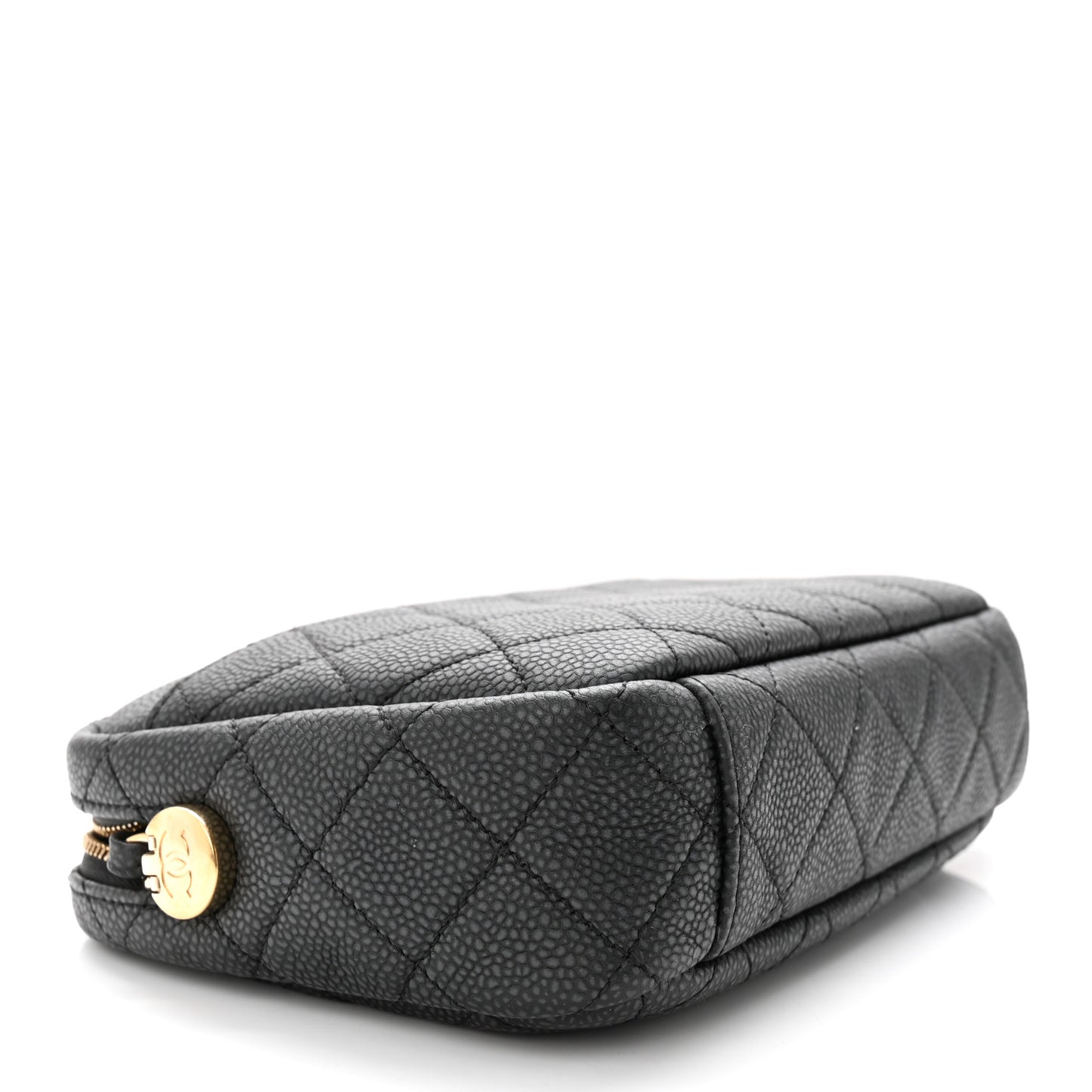 Iridescent Caviar Quilted Small Coco Tassel Camera Case Black