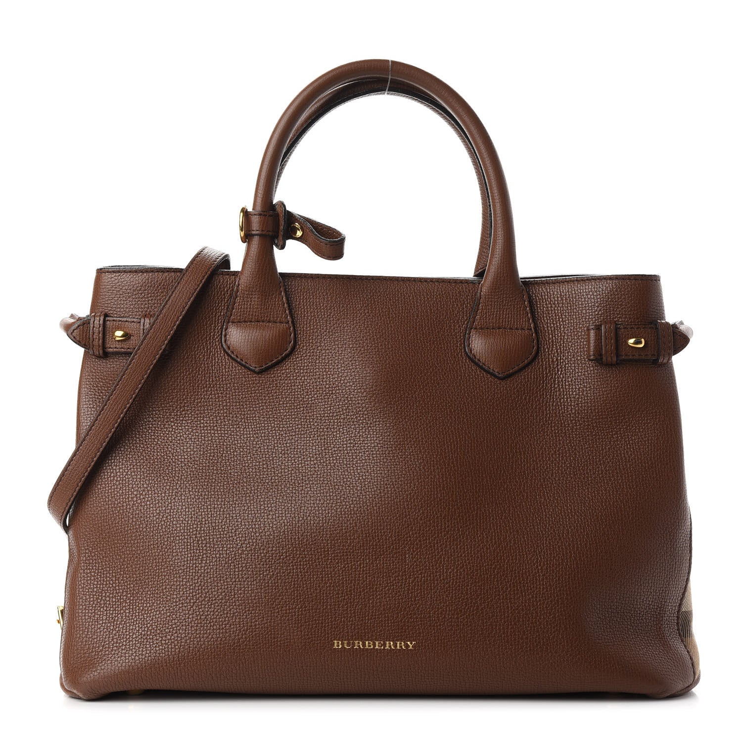 Burberry Grainy Calfskin House Check Medium Banner Tote Tan 1 of 12