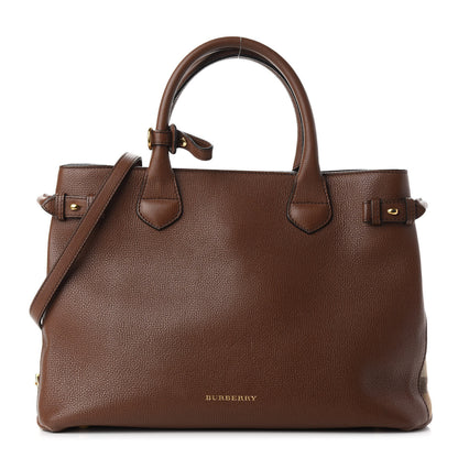Burberry Grainy Calfskin House Check Medium Banner Tote Tan 1 of 12