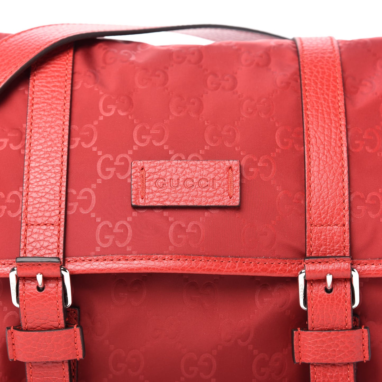 Nylon Monogram Double Buckle Flap Messenger Bag Vibrant Red