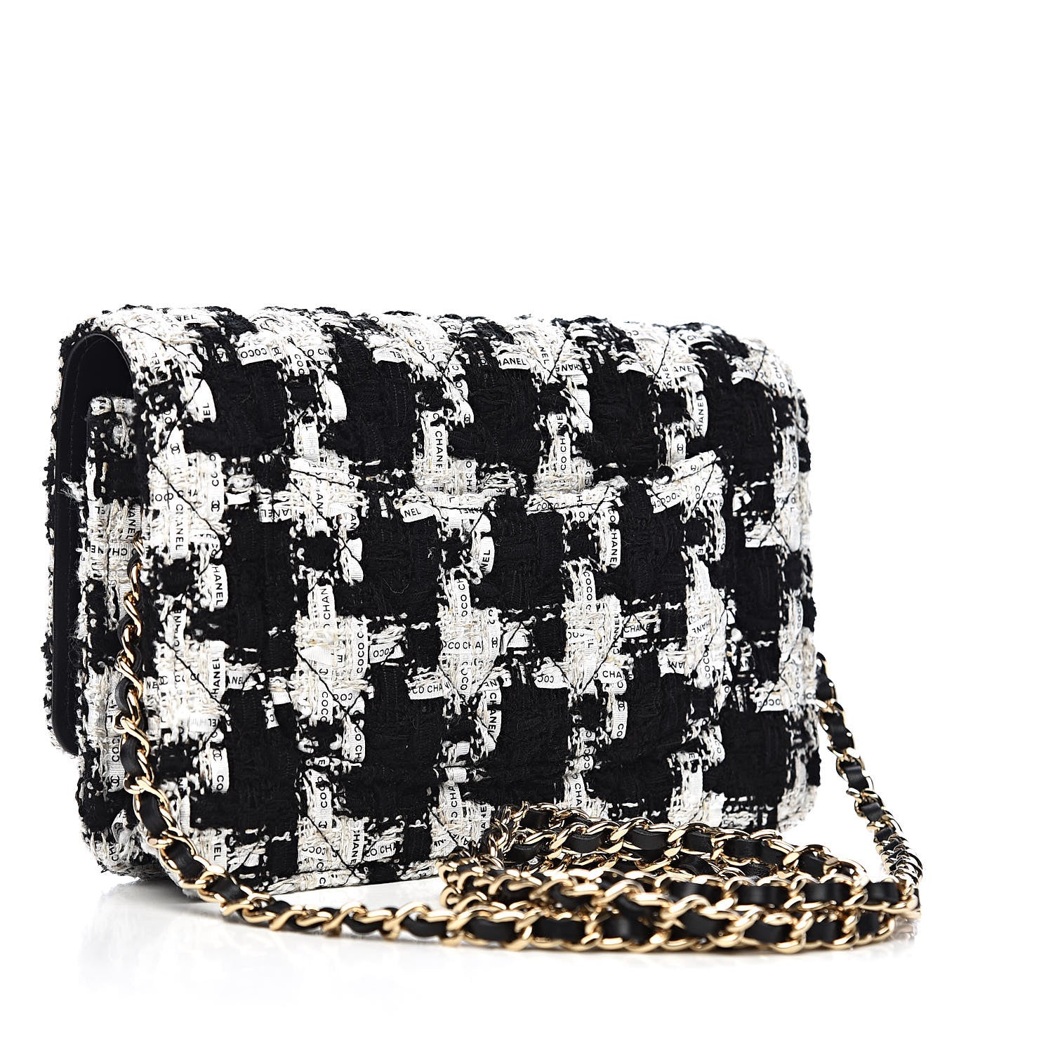 Chanel Tweed Quilted Wallet On Chain WOC Black Ecru White 2 of 11