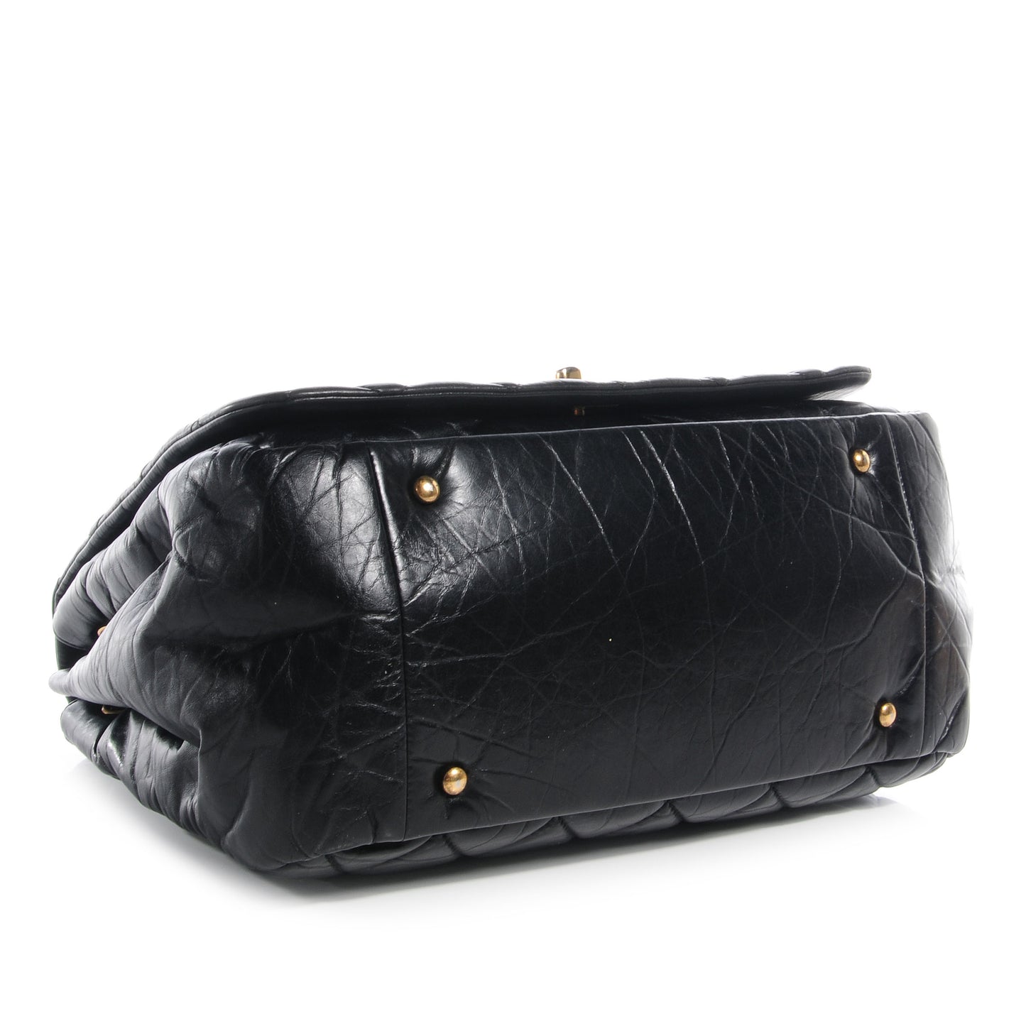 Aged Calfskin Quilted Large Pondichery Flap Black