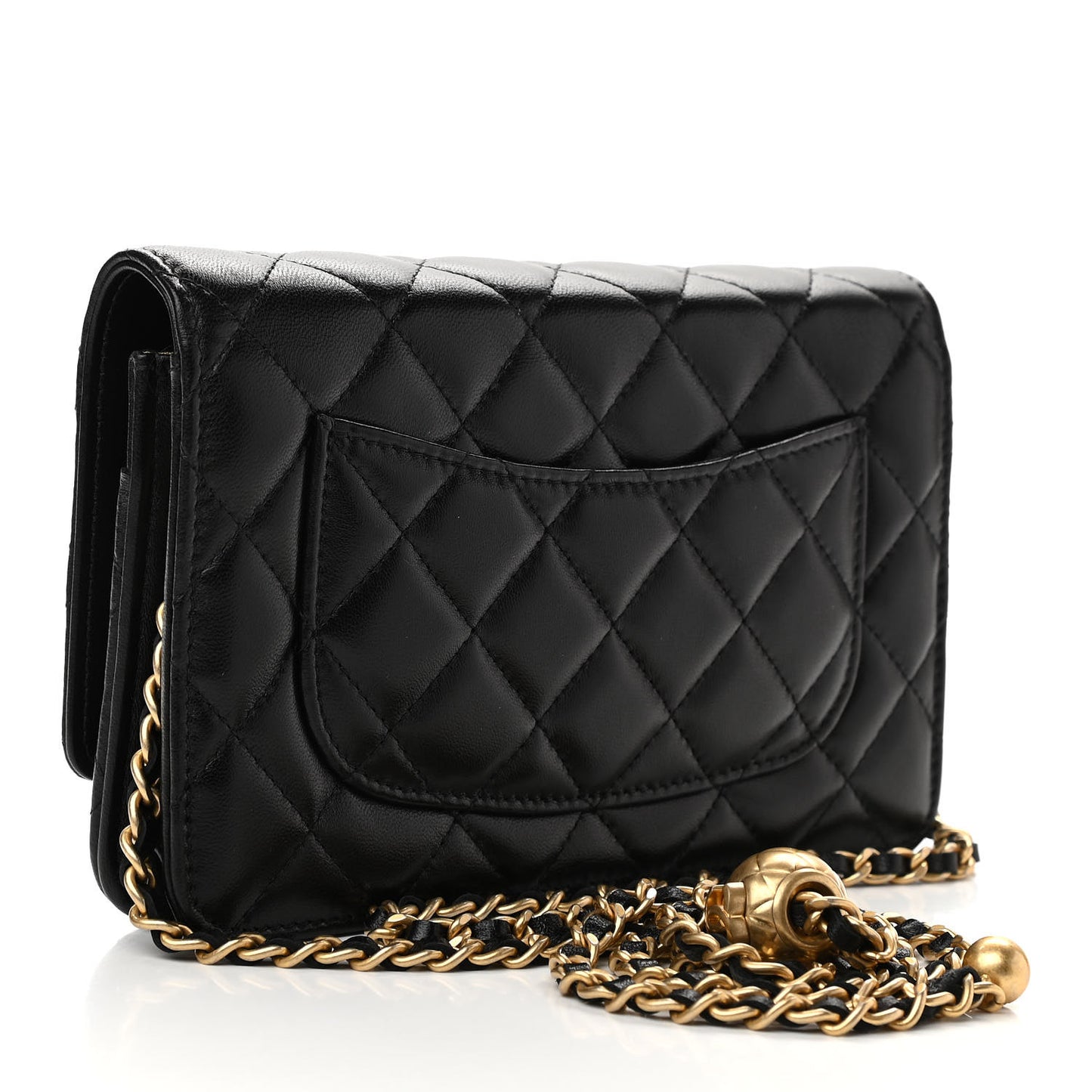 Lambskin Quilted CC Pearl Crush Wallet on Chain WOC Black