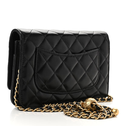 Chanel Lambskin Quilted CC Pearl Crush Wallet on Chain WOC Black 3 of 12