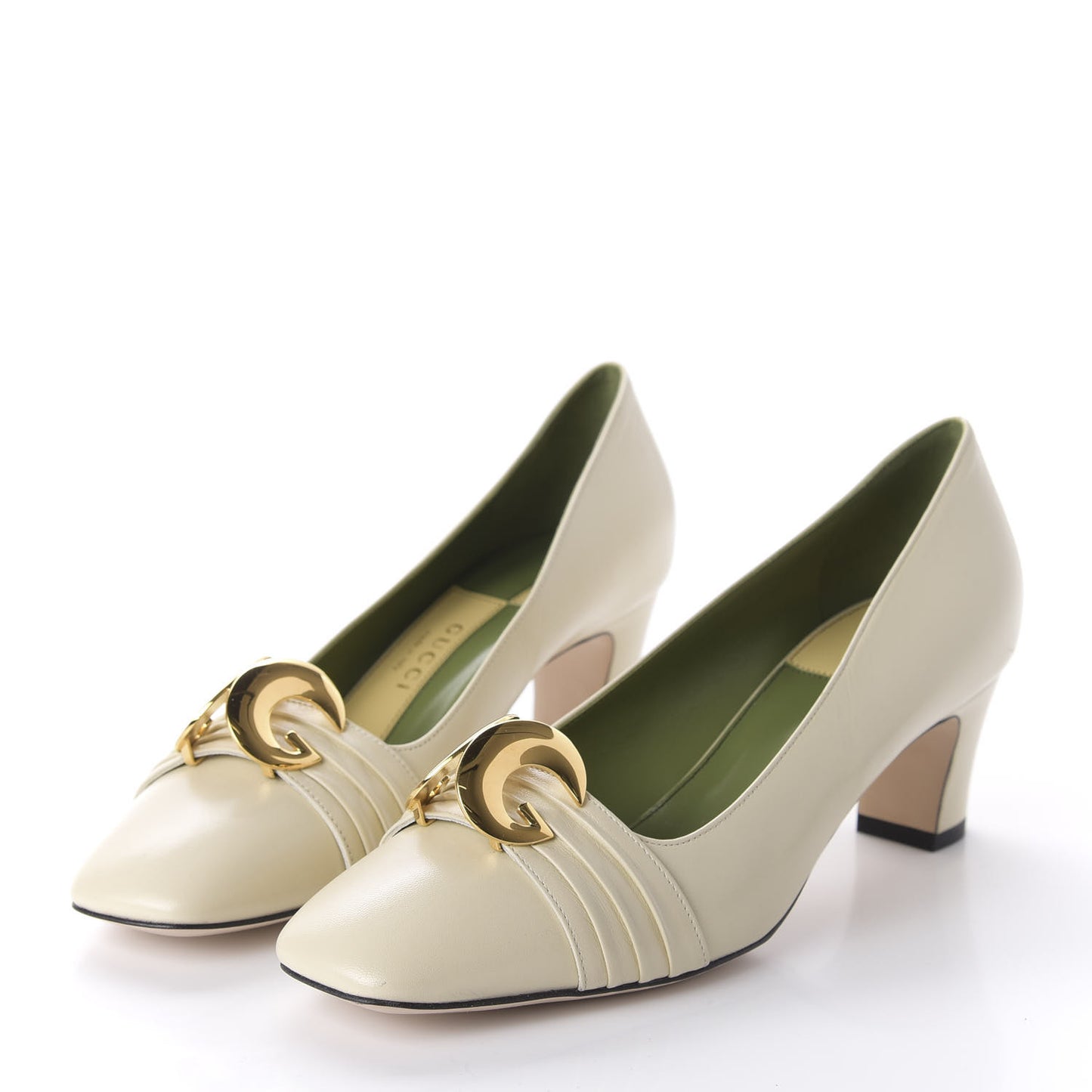 Malaga Kid Half Moon GG Square Toe Pumps 38.5 Vintage White