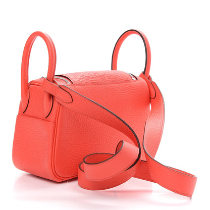 Hermes Taurillon Clemence Mini Lindy 20 Rose Texas 3 of 9
