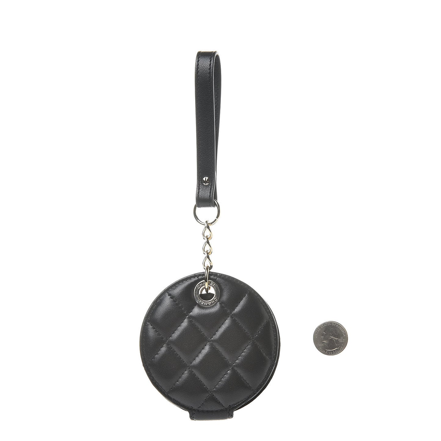 Lambskin Quilted Round Luggage Tag Black