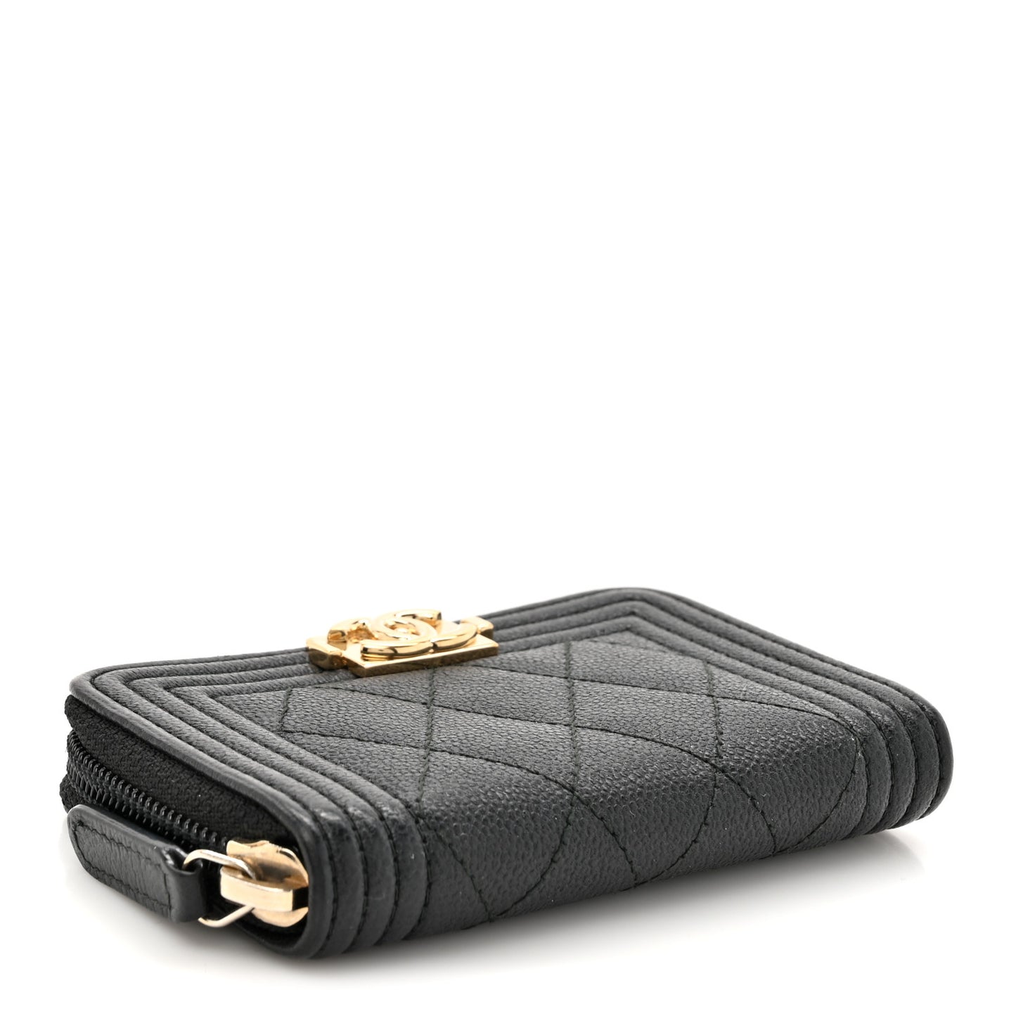 Caviar Quilted Boy Zip Around Coin Purse Wallet Black