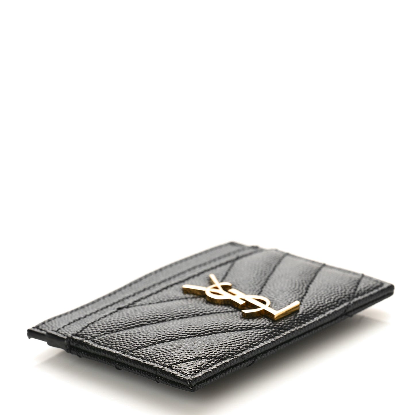 Grain De Poudre Matelasse Chevron Monogram Credit Card Case Black