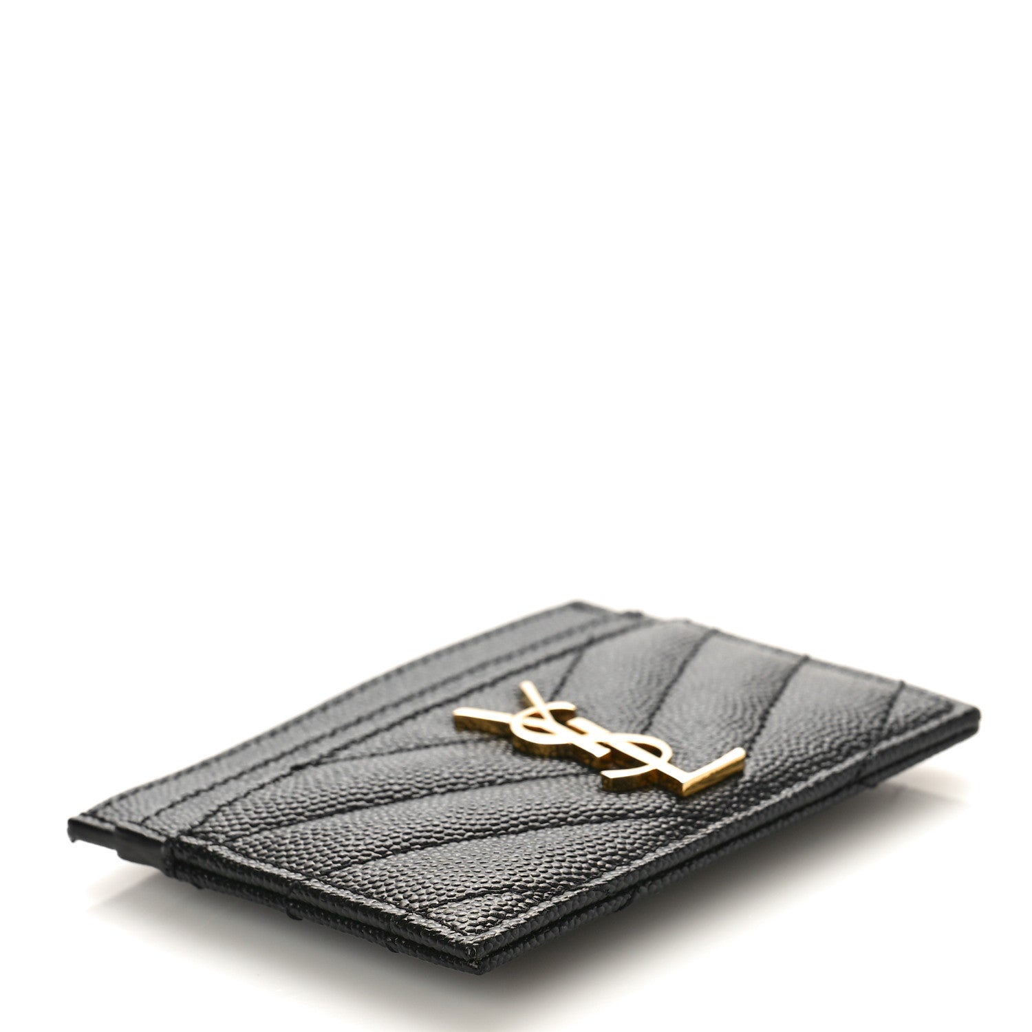 Saint Laurent Grain De Poudre Matelasse Chevron Monogram Credit Card Case Black 4 of 9