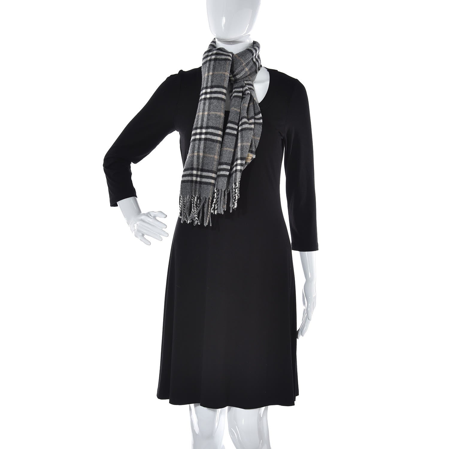 Burberry Merino Wool Cashmere Check Scarf Grey 2 of 5