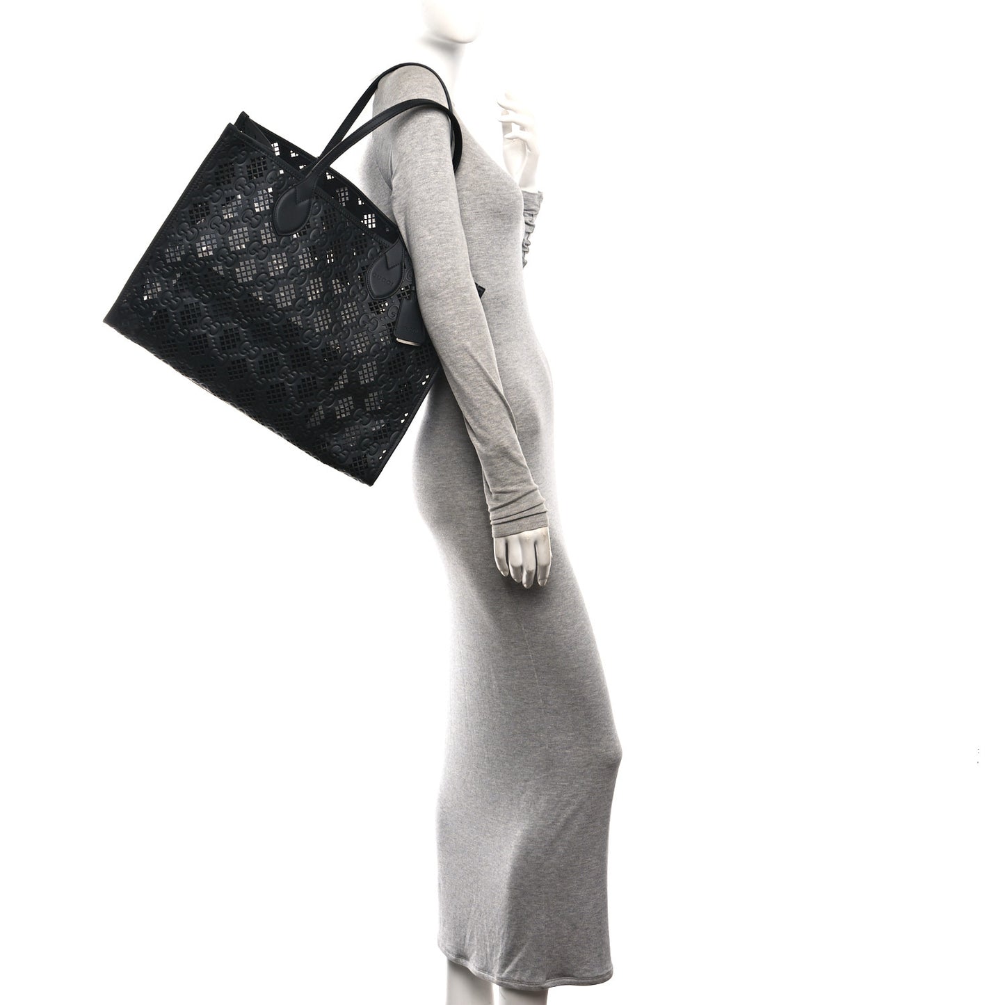 Calfskin GG Monogram Diamond Cut Medium Ophidia Tote Bag Black