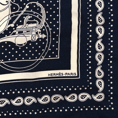 Hermes Cashmere Silk Ex Libris Bandana Scarf 55 Blue White 2 of 4