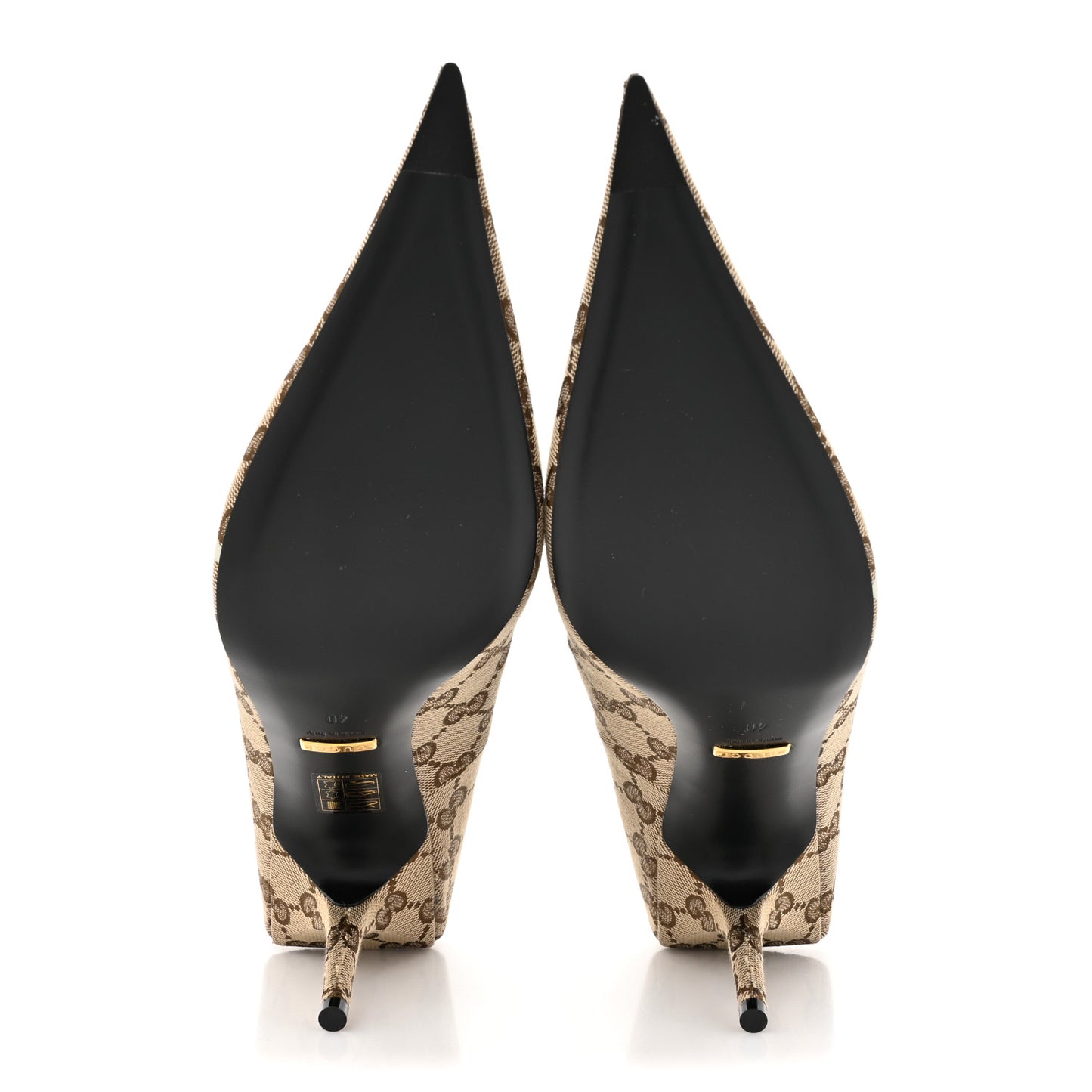 X GUCCI GG Monogram Square Knife 80mm Pumps 40 Beige Ebony